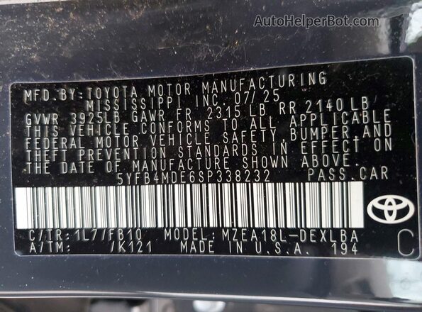 5YFB4MDE6SP338232 2025 TOYOTA COROLLA Gray Vista del compartimento del motor
