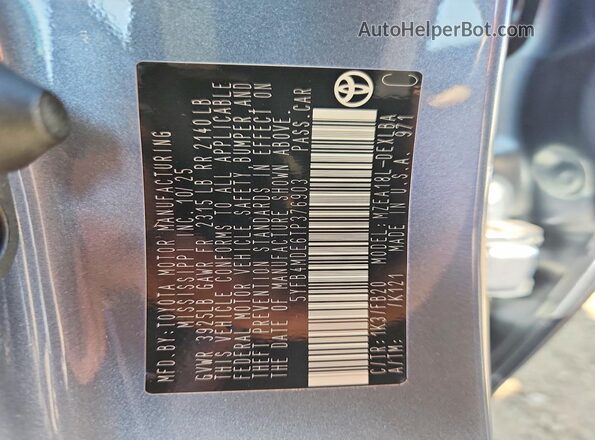 5YFB4MDE6TP376903 2026 TOYOTA COROLLA Blue Widok naklejki z numerem VIN