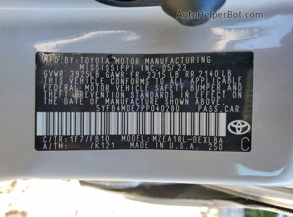 5YFB4MDE7PP040280 2023 TOYOTA COROLLA Silver ძრავის განყოფილების ხედი