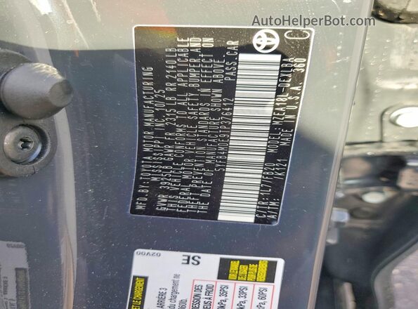 5YFB4MDE9TP376412 2026 TOYOTA COROLLA Gray Vista de la etiqueta del VIN