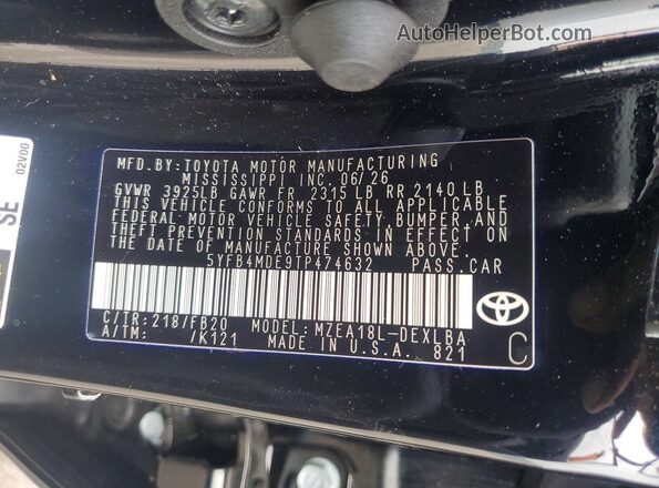 5YFB4MDE9TP474632 2026 TOYOTA COROLLA Black Vista del compartimento del motor