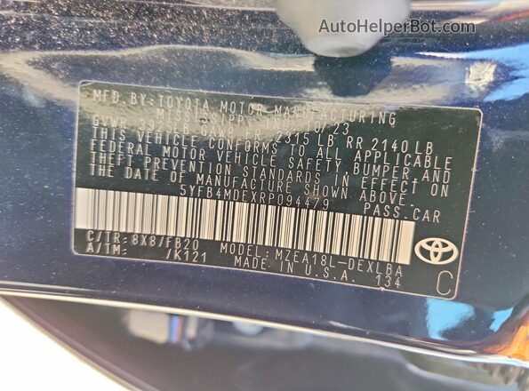 5YFB4MDEXRP094479 2024 TOYOTA COROLLA Синий Вид подкапотного пространства