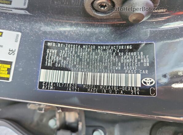 5YFB4MDEXRP192671 2024 TOYOTA COROLLA Gray Вид підкапотного простору