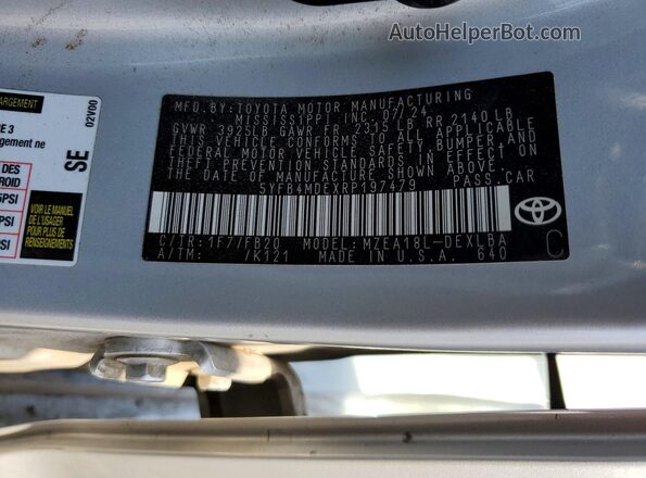 5YFB4MDEXRP197479 2024 TOYOTA COROLLA Silver Շարժիչի բաժամունքի տեսք