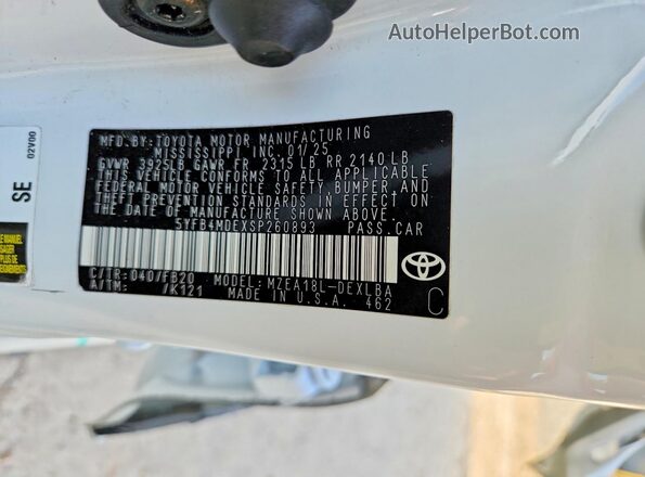 5YFB4MDEXSP260893 2025 TOYOTA COROLLA White Вид підкапотного простору