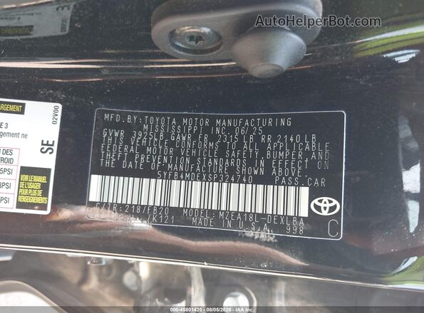 5YFB4MDEXSP324740 2025 TOYOTA COROLLA Black Widok komory silnika