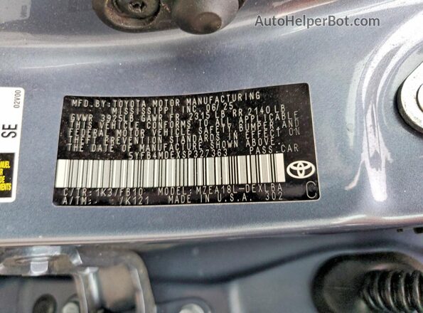 5YFB4MDEXSP327363 2025 TOYOTA COROLLA Blue Вид наклейки з VIN-кодом