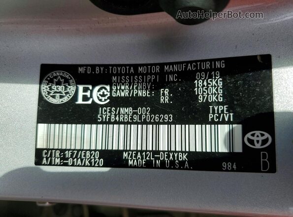 5YFB4RBE9LP026293 2020 TOYOTA COROLLA Silver Շարժիչի բաժամունքի տեսք