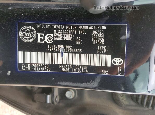 5YFB4RBEXLP055835 2020 TOYOTA COROLLA Black Widok komory silnika