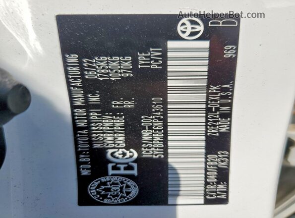 5YFBPMBE6NP343610 2022 TOYOTA COROLLA White ძრავის განყოფილების ხედი