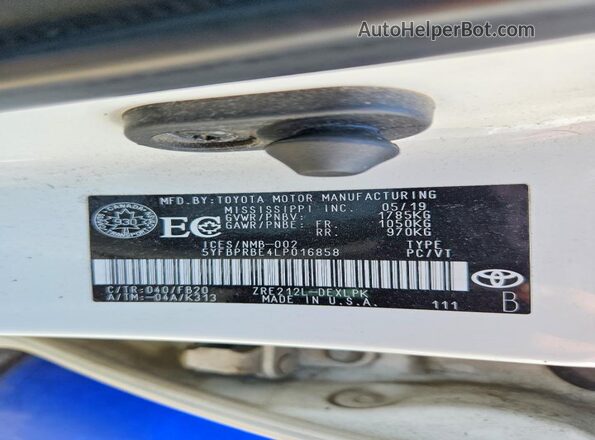 5YFBPRBE4LP016858 2020 TOYOTA COROLLA Белый Вид подкапотного пространства
