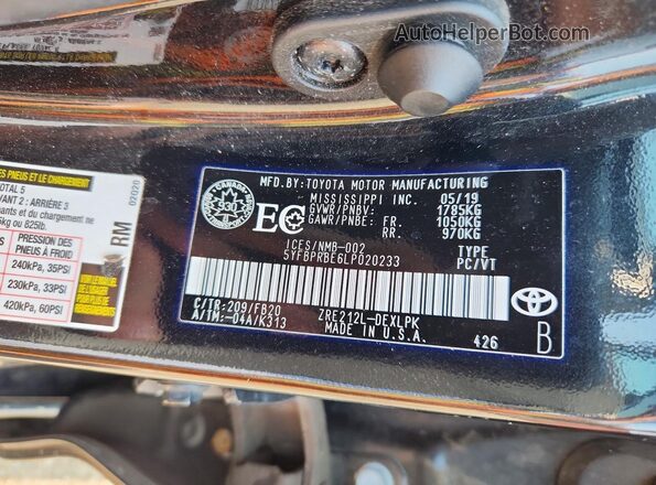 5YFBPRBE6LP020233 2020 TOYOTA COROLLA Black ძრავის განყოფილების ხედი