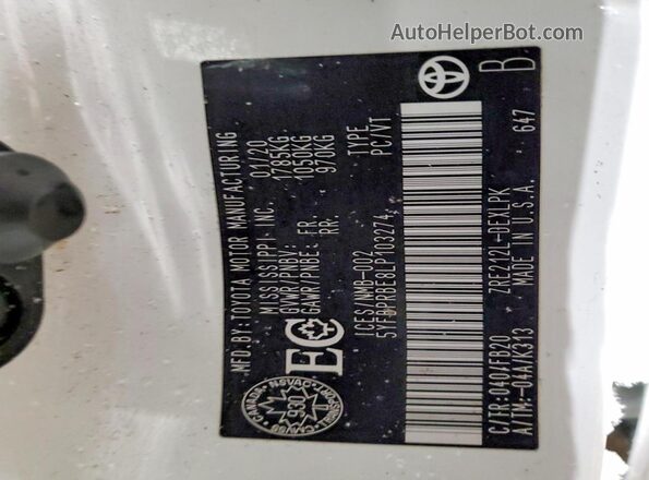 5YFBPRBE8LP103274 2020 TOYOTA COROLLA White Շարժիչի բաժամունքի տեսք
