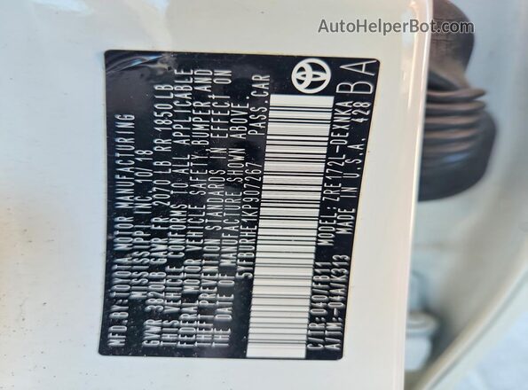 5YFBURHE1KP907267 2019 TOYOTA COROLLA White Widok naklejki z numerem VIN