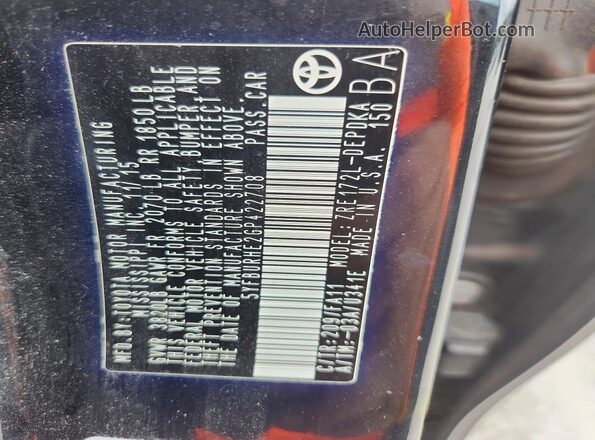 5YFBURHE2GP422708 2016 TOYOTA COROLLA Black Engine compartment view