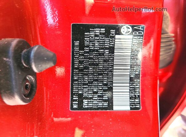 5YFBURHE2KP891452 2019 TOYOTA COROLLA Красный Вид подкапотного пространства