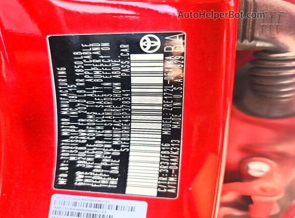 5YFBURHE4GP378341 2016 TOYOTA COROLLA Red Widok naklejki z numerem VIN
