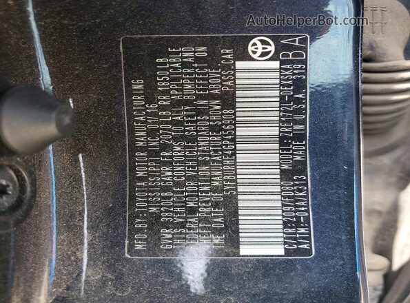 5YFBURHE4GP456908 2016 TOYOTA COROLLA Black Widok komory silnika