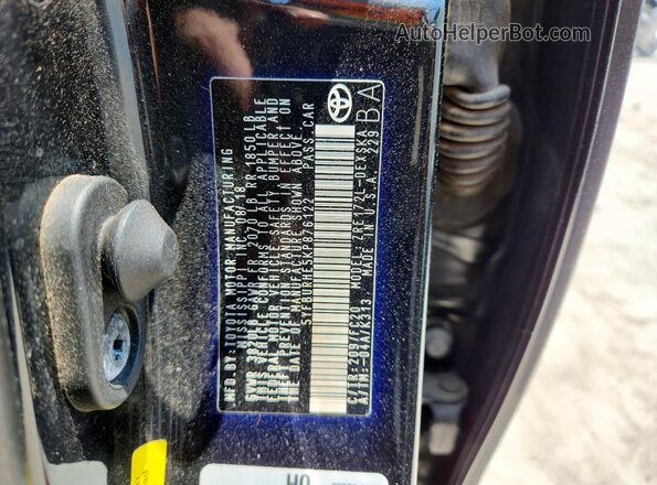 5YFBURHE5KP876122 2019 TOYOTA COROLLA Black VIN կոդի պիտակի տեսք