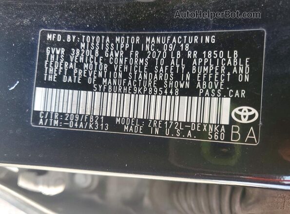 5YFBURHE9KP895448 2019 TOYOTA COROLLA Black ძრავის განყოფილების ხედი