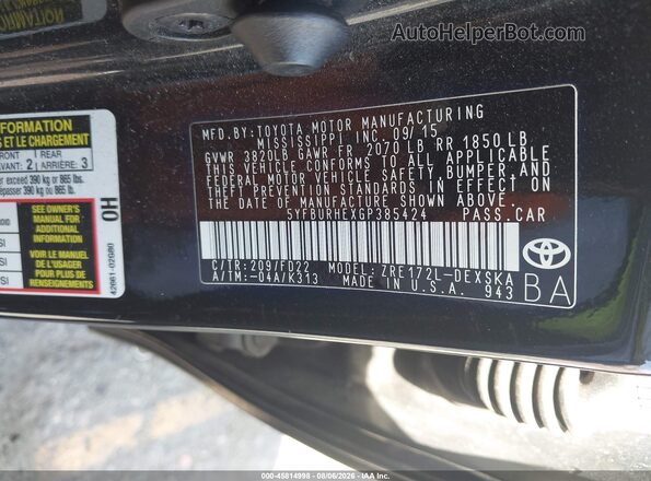 5YFBURHEXGP385424 2016 TOYOTA COROLLA Black ძრავის განყოფილების ხედი