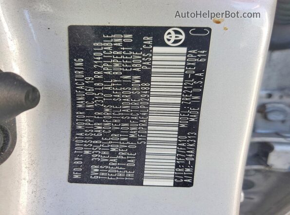 5YFDPRAE4LP029488 2020 TOYOTA COROLLA Silver Widok komory silnika