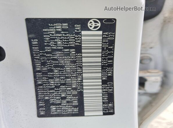 5YFEPMAE0NP300086 2022 TOYOTA COROLLA White Vista de la etiqueta del VIN