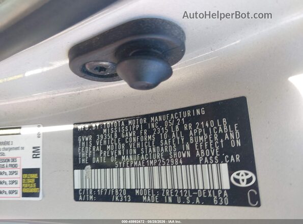 5YFEPMAE1MP252984 2021 TOYOTA COROLLA Серебряный Вид подкапотного пространства