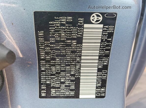 5YFEPMAE3MP161859 2021 TOYOTA COROLLA Blue VIN კოდის სტიკერის ხედი