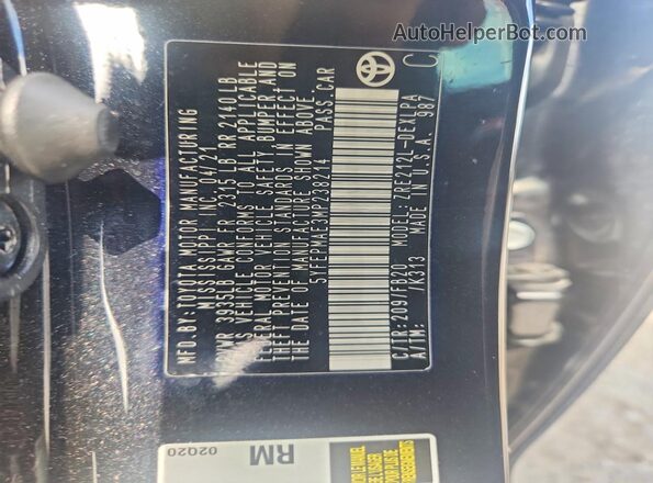 5YFEPMAE3MP238214 2021 TOYOTA COROLLA Black VIN კოდის სტიკერის ხედი