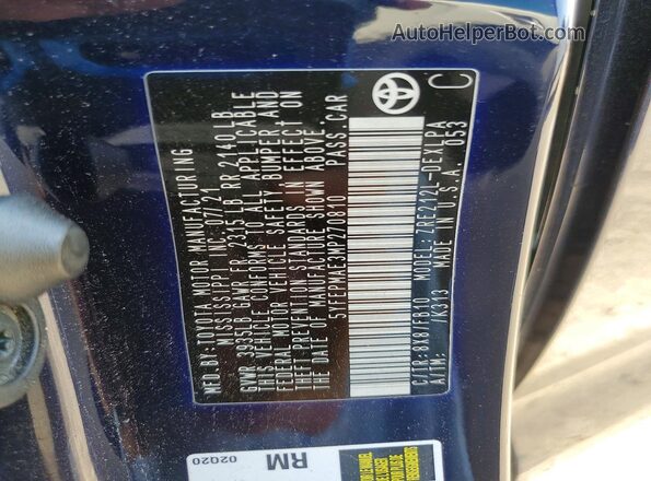 5YFEPMAE3MP270810 2021 TOYOTA COROLLA Blue Vista del compartimento del motor