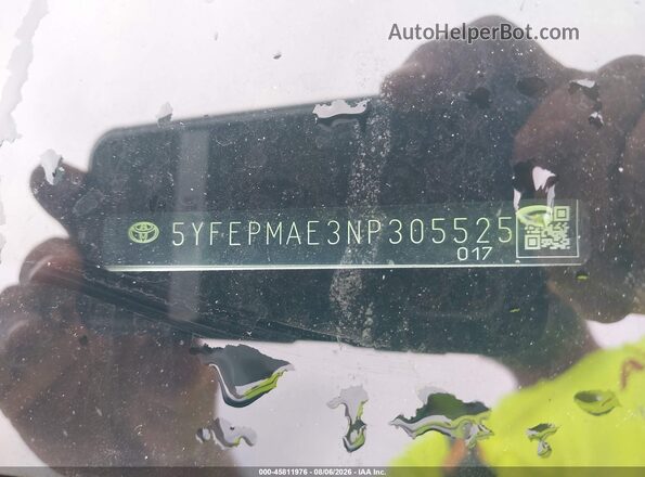 5YFEPMAE3NP305525 2022 TOYOTA COROLLA White 