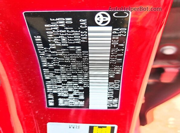 5YFEPMAE4NP319420 2022 TOYOTA COROLLA Red Շարժիչի բաժամունքի տեսք