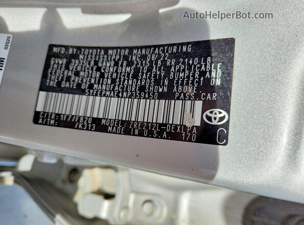 5YFEPMAE4NP359450 2022 TOYOTA COROLLA Silver Engine compartment view