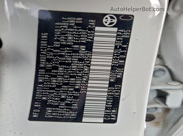 5YFEPMAE6MP243567 2021 TOYOTA COROLLA Белый Вид подкапотного пространства