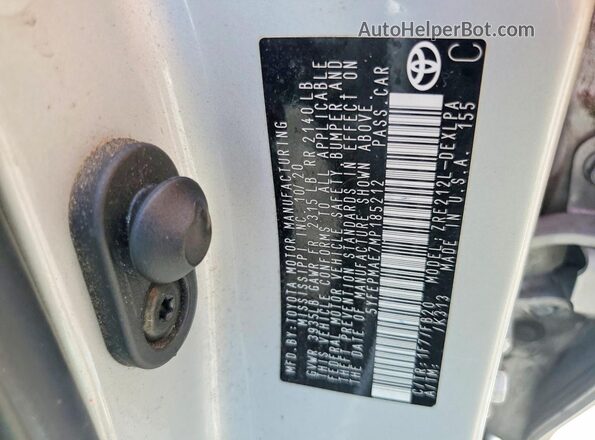 5YFEPMAE7MP185212 2021 TOYOTA COROLLA Silver Vista del compartimento del motor