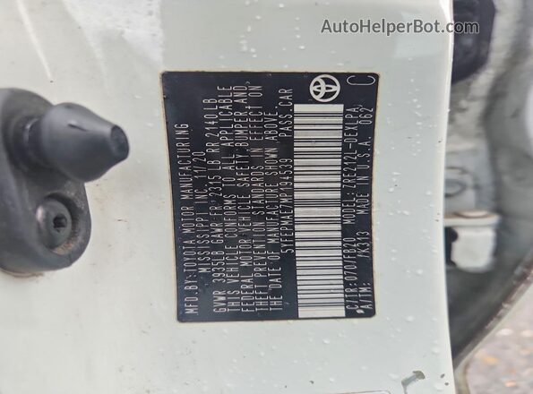 5YFEPMAE7MP194539 2021 TOYOTA COROLLA White VIN კოდის სტიკერის ხედი