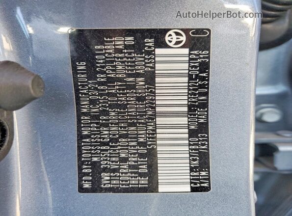 5YFEPMAE7MP229757 2021 TOYOTA COROLLA Gray Vista del compartimento del motor