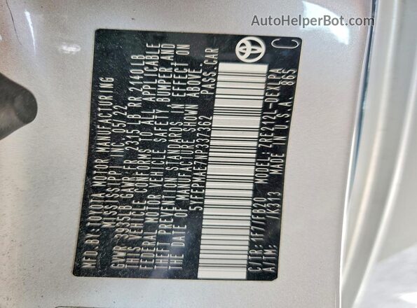 5YFEPMAE7NP337362 2022 TOYOTA COROLLA Silver Vista interior de 360 grados