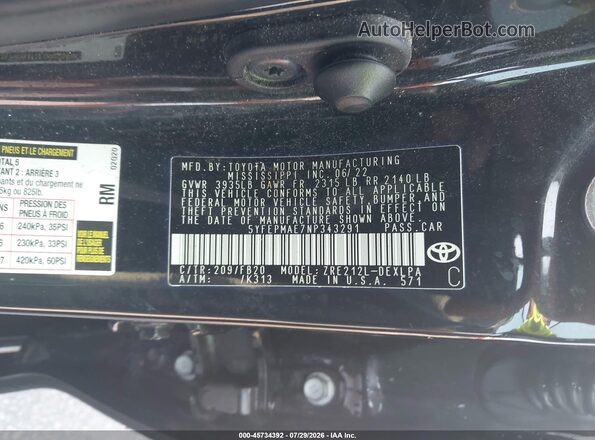 5YFEPMAE7NP343291 2022 TOYOTA COROLLA Black Widok komory silnika