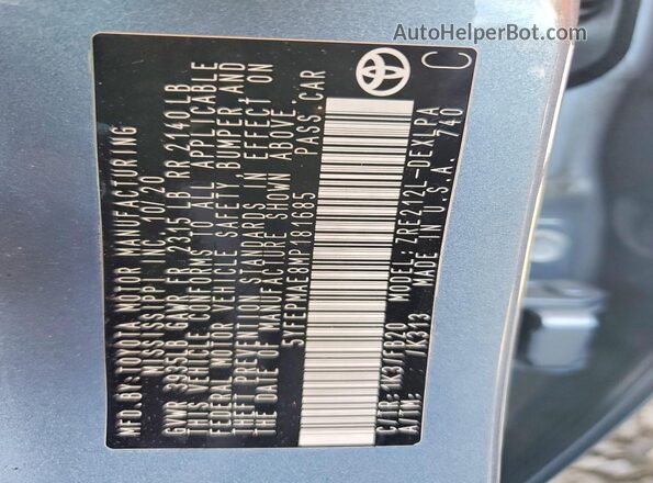 5YFEPMAE8MP181685 2021 TOYOTA COROLLA Blue Вид підкапотного простору