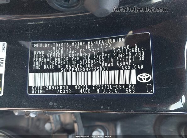 5YFEPMAE8MP195800 2021 TOYOTA COROLLA Black ძრავის განყოფილების ხედი