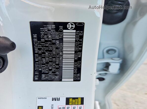 5YFEPMAE8MP224504 2021 TOYOTA COROLLA White VIN კოდის სტიკერის ხედი