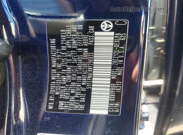 5YFEPMAE8NP296935 2022 TOYOTA COROLLA Синий Вид наклейки с VIN-кодом