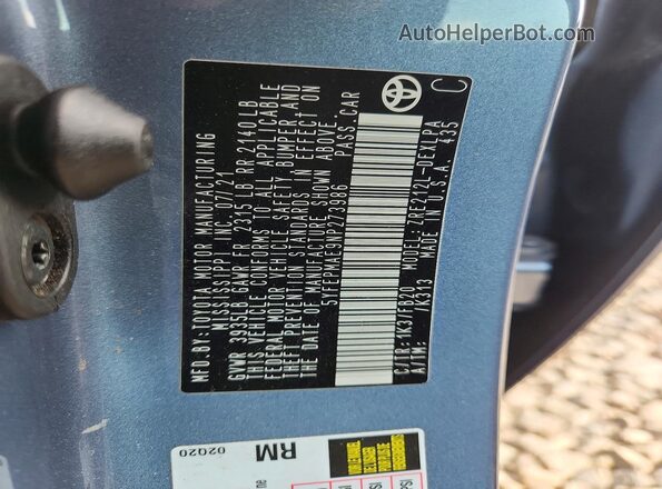 5YFEPMAE9NP273986 2022 TOYOTA COROLLA Blue Widok komory silnika