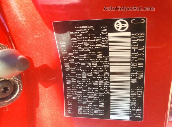 5YFEPMAEXMP183440 2021 TOYOTA COROLLA Red ძრავის განყოფილების ხედი