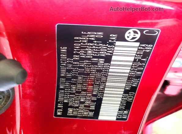 5YFEPMAEXNP323309 2022 TOYOTA COROLLA Red Вид підкапотного простору