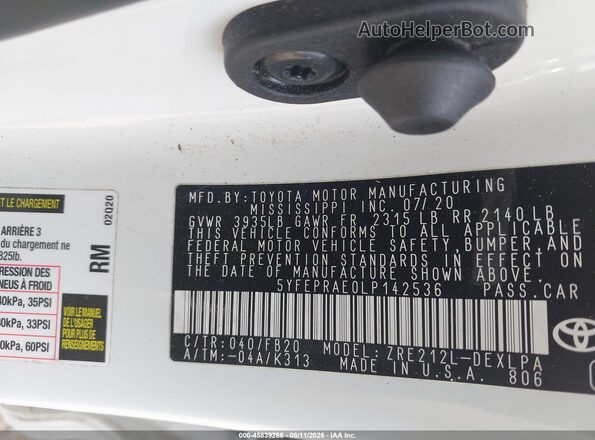 5YFEPRAE0LP142536 2020 TOYOTA COROLLA White Widok komory silnika