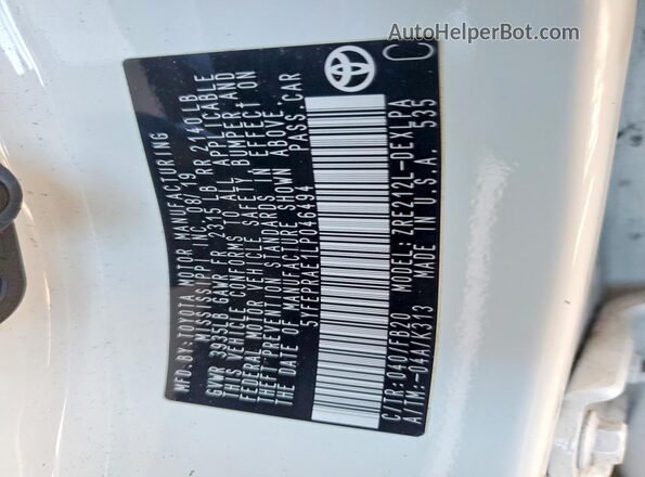 5YFEPRAE1LP046494 2020 TOYOTA COROLLA White Շարժիչի բաժամունքի տեսք