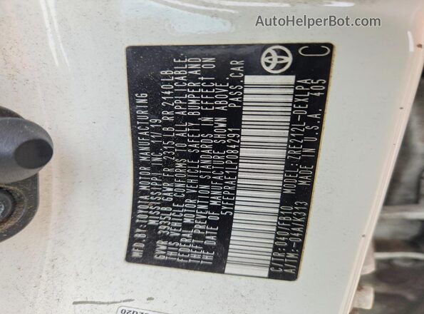 5YFEPRAE1LP084291 2020 TOYOTA COROLLA White Շարժիչի բաժամունքի տեսք